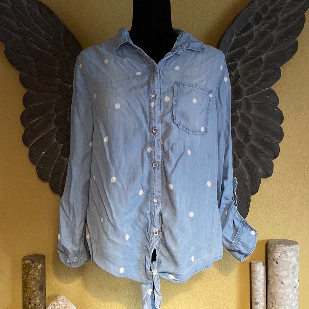 Jordache Spotted Button Up Blouse Top